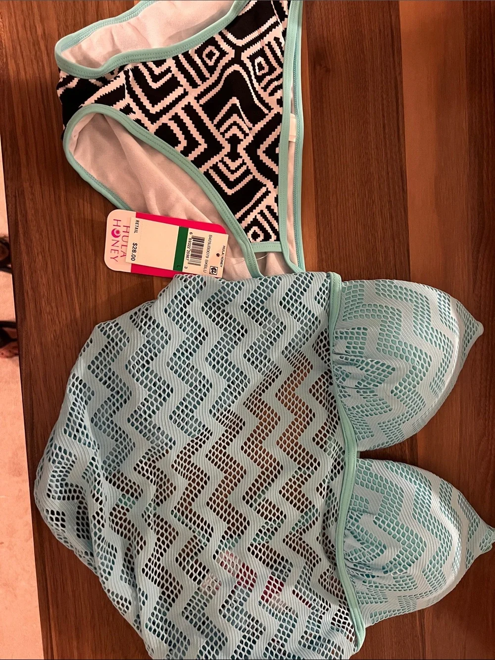 Hula Honey Light Blue Mesh Top with Black & White Geometric Bottoms
